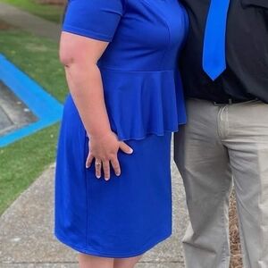 Elegant Blue Peplum Midi Dress